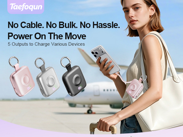 W9 portable charger with built-in cable and wireless iWatch charger
