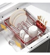 JASIWAY Red Expandable Stainless Steel Dish Drying Rack Over The Sink for Small Kitchen, Counter ...