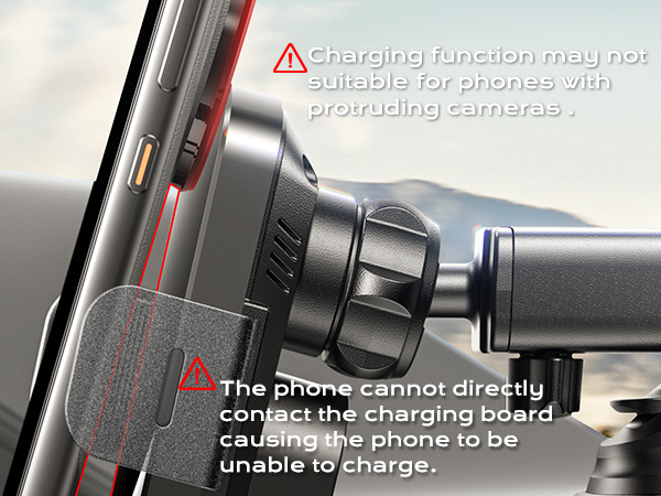 Charging function in this car phone holder may not suitable for phones with protruding cameras