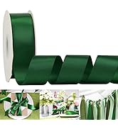 HUIHUANG 1-1/2 inch Double Face Satin Ribbon, Polyester Forest Green Ribbon 50 Yards Per Roll for...