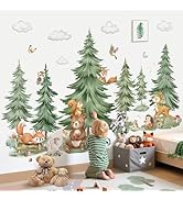 decalmile Mountain Tree Woodland Wall Decals Large Pine Tree Forest Animal Bear Deer Fox Wall Sti...