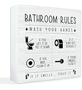 Sahjzk Bathroom Rules Wooden Box Sign - 5x5 Inch Funny Bathroom Decor for Toilet Tank & Shelf, Wa...