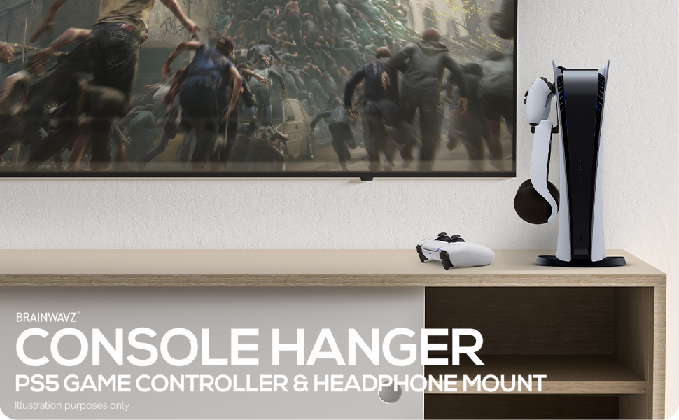 PS5 console hanger controller and headphones