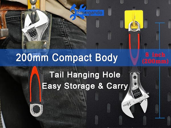 Rear view of the 200mm wrench showing hanging hole for organized storage.