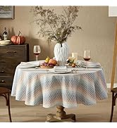 Home Bargains Plus Chester Blue, Taupe, and Terracotta Woven Spring and Easter Fabric Tablecloth,...