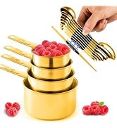 Sinnlicht 13pcs Gold Stainless Steel Measuring Cups and Spoons Set, 8 Double-Sided Magnetic Measu...
