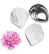 KALAIEN 5pcs Stainless Steel Peony Cutter 2pcs Fondant Silicone Mold Gumpaste Peony Sugarcraft Fl...