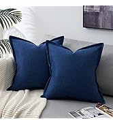 Topfinel Navy Blue Decorative Pillow Cover 18x18 Inch Set of 2?Farmhouse Textured Linen Edges Tri...
