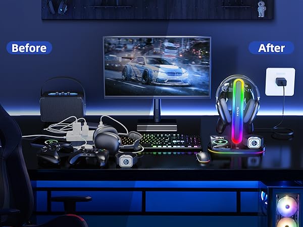 RGB Gaming Headphone stand with Wireless charging