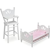 Badger Basket Toy Doll English Country High Chair and Bed Set with Chevron Bedding and Personaliz...