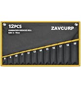 Zavcurp Wrench Roll Up Pouch Metric 12 Pockets (8-19mm) Wrench Organizer Roll Up, Tool Roll Up Ba...