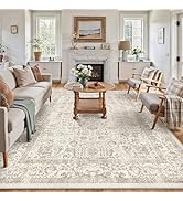 PureCozy Light Brown Area Rug 8x10 Machine Washable Large Vintage Living Room Distressed Non Slip...