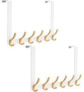 Peasulin 2 Pack 11" Over the Door Hook Rack, 6 Double Hooks with 12 Hanging Positions, Brushed Go...