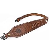 TOURBON Vintage Leather Ammo Holder Rifle Sling Adjustable Hunting Gun Strap with Swivels