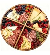 Utoplike Extra Large Acacia Wood Serving Tray, 23.6'' Round Charcuterie Board, Cheese Board with ...