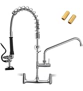 GIMILI Commercial Sink Faucet with Sprayer, 25" Height 8 Inch Center Pull Down Wall Mount Faucet ...