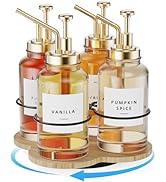 THYGIFTREE Rotating Coffee Syrup Organizer 4 Bottles Syrup Rack for Countertop Wood Bottle Holder...