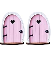 2Pcs Pink Streak Mini Fairy Garden Door for Tree, 3D Miniature Fairy Door for Fairytale Tiny Hous...