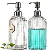 JASAI 2PACK 18 Oz Glass Soap Dispenser with Rust Proof Stainless Steel Pump, Refillable Hand Soap...