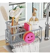 Taugast Sponge Holder for Kitchen Sink,Smiley Face Sink Caddy with Removable Brush Holder,Self-Dr...