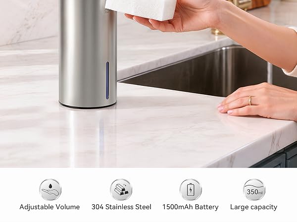 Stainless steel automatic soap dispenser for kitchen or bathroom