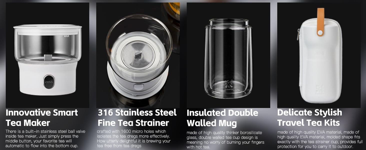 ZENS Modern 3-in-1 Smart Small Glass Tea Infuser Teapot