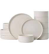 ALOFMO Dinnerware Set Service for 6, 18-Piece Ceramic Plates and Bowls Set, Chip & Scratch Resist...