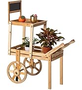 Wooden Decor Wagon Flower Stand Decoration Planter 2 Tier Vertical Pot Natural Garden Stand Wheel...