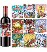 Liobelon Christmas Wine Bottle Label Stickers,27 Pieces Personalized Christmas Labels for Bottles...