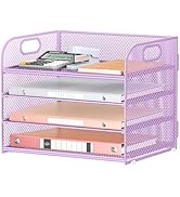 Lavatino 4-Tier Paper Organizer Trays - Purple Mesh File Folder Sorter with Handles, Desk Letter ...