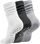Acomono Women’s Pilates Socks with Grips – 3 Pairs Scrunch Crew Non-Slip Yoga Barre Workout Hospi...