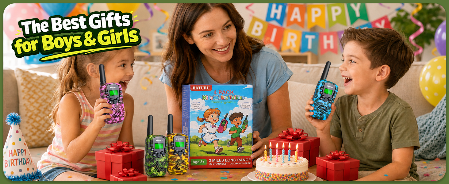 Walkie Talkies for Kids 4 Pack Outdoor Toys Games for Boys Girls