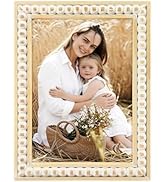 Golden State Art 5x7 Picture Frame - Boho Beads Photo Frame - Distressed White Solid wood With Re...