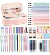 DazSirit 62 PCS Aesthetic School Supplies with Foldable Pencil Case, 12 Pastel Highlighters, 4 Er...