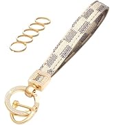 OHKYOOT Leather Wristlet Keychain,Wrist Keychain Car Key Chain with 5 Key Ring and Anti-Lost D Ring