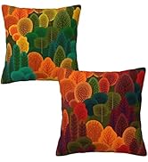 bassyil Fall Forest Throw Pillow Covers Decorative Linen Pillow Cases Set of 2 Square Cushion Cov...