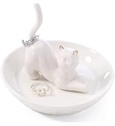 HOME SMILE Cat Ring Holder,Ceramic White Ring Holder Jewelry Tray,Cats Gifts for Women Christmas,...