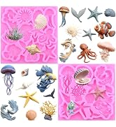 ZiXiang Marine Theme Fondant Silicone Mold Starfish Coral Seashell Seaweed Fish Octopus Jellyfish...