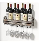 JACKCUBE Design Wine Rack Wall Mounted, Hanging Wine Bottle Holder Storage Rack with Wine Glass S...