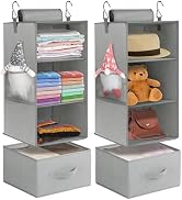 punemi 3-Shelf Hanging Closet Organizer, 2 Pack Closet Hanging Organizer with Drawers, Foldable H...