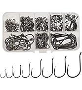 Beoccudo Freshwater Saltwater Large Size Fishing Hooks Set, Worm Soft Bait Offset Jig Fishhooks, ...