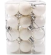 24PCS Mini White Ornaments Christmas Balls Shatterproof Christmas Tree Ball Decorations 1.2" Plas...
