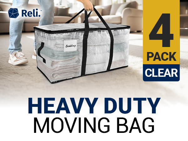 Heavy Duty Moving Bags - 4 Pack Clear