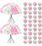 Cherica 50 Pcs Faux White Pink Hydrangea Artificial Flowers Bulk, Fake Silk Hydrangea Flowers Hea...