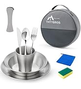 Stainless Steel Camping Mess Kit for 1-4 People,All-in-One Camping Cookware & Tableware Set with ...