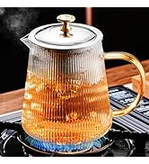PARACITY Glass Teapot Stovetop 34 OZ with Vertical Stripes, Borosilicate Clear Tea Kettle with Re...
