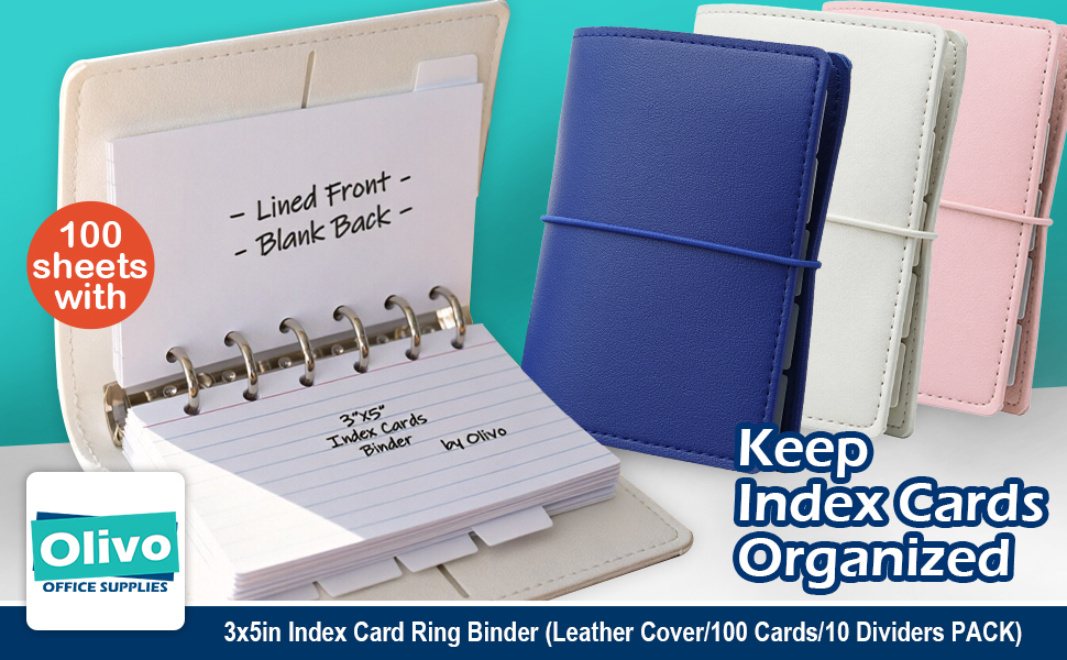 3x5 Lined Index Cards with Ring Binder Holder and Dividers 100 Ruled Note Cards Kit Set for Studying