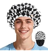 Years calm Satin Lined Shower Cap for Men Waterproof Reusable Checkerboard | Adjustable Elastic B...