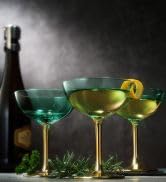 Colored Coupe Art Deco Glasses, Gold | Set of 4 | 8 oz Classic Cocktail Glassware for Champagne, ...