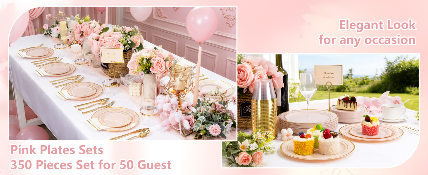 pink and gold plates